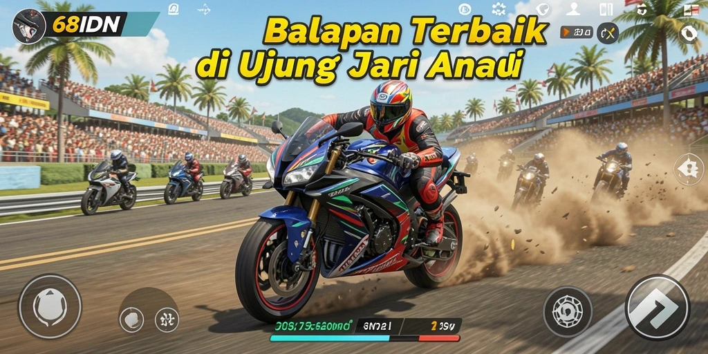 Tampilan gameplay seru dan mendebarkan dalam balapan motor.