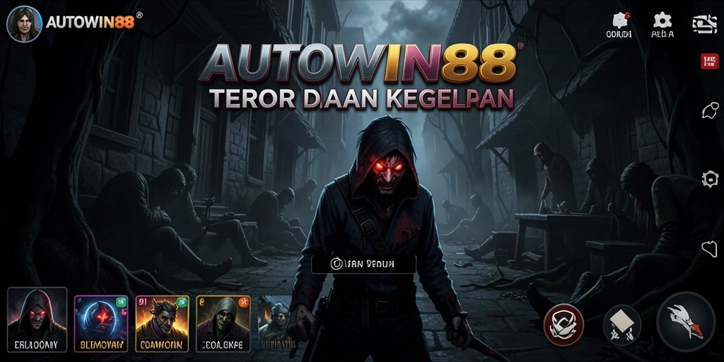Tampilan gameplay mencekam dalam AUTOWIN88 saat karakter menjelajahi kegelapan.