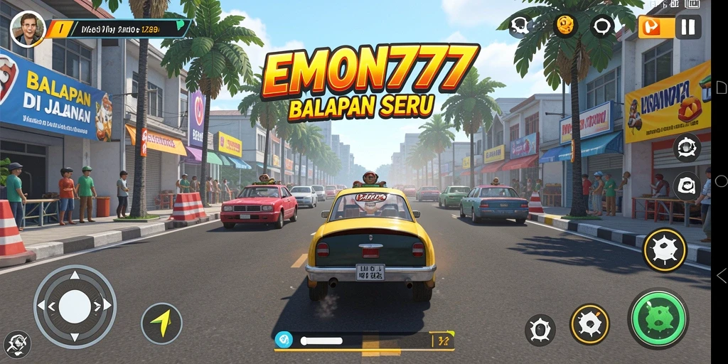 Tampilan balapan seru di EMON777 dengan mobil yang memukau.