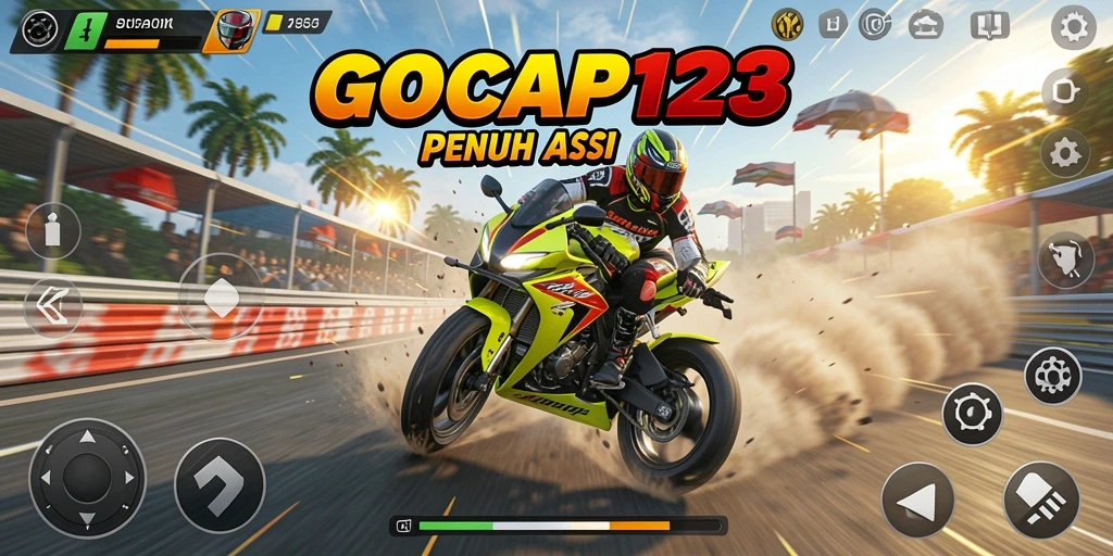 Tampilan gameplay GOCAP123 dengan motor dan lintasan yang penuh aksi.