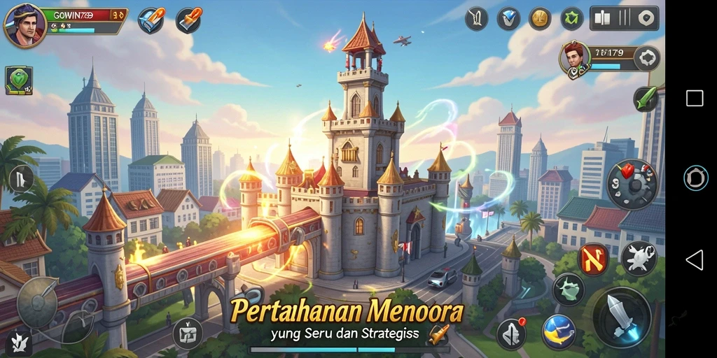 Screenshot GOWIN789 menampilkan aksi pertahanan menara yang seru.