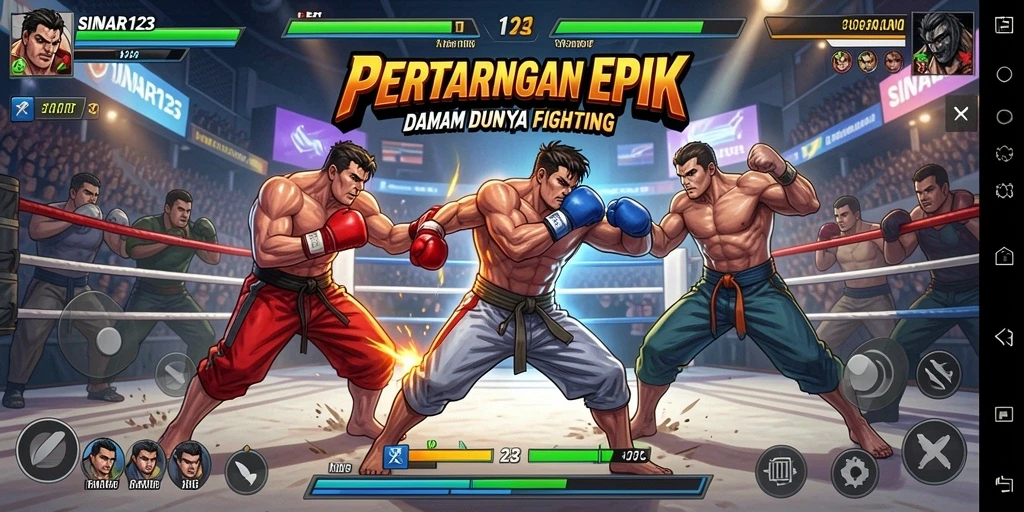 Screenshot dari gameplay SINAR123 yang menampilkan pertarungan seru dan karakter yang beragam.