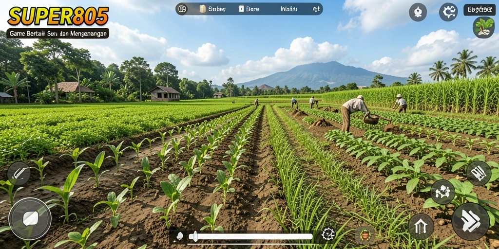 Gameplay seru di SUPER805 dengan berbagai aktivitas bertani.