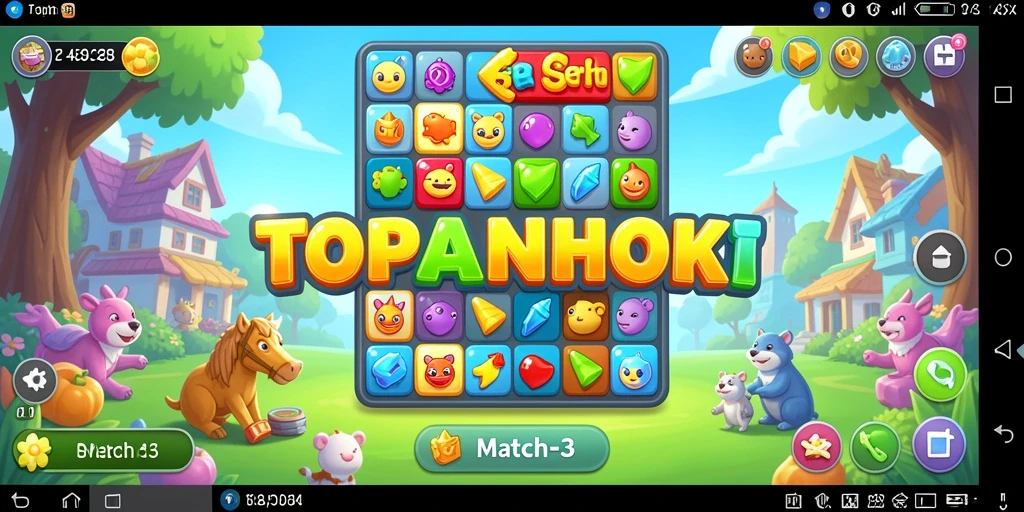 Screenshot dari gameplay TOPANHOKI yang menampilkan tantangan Match-3.
