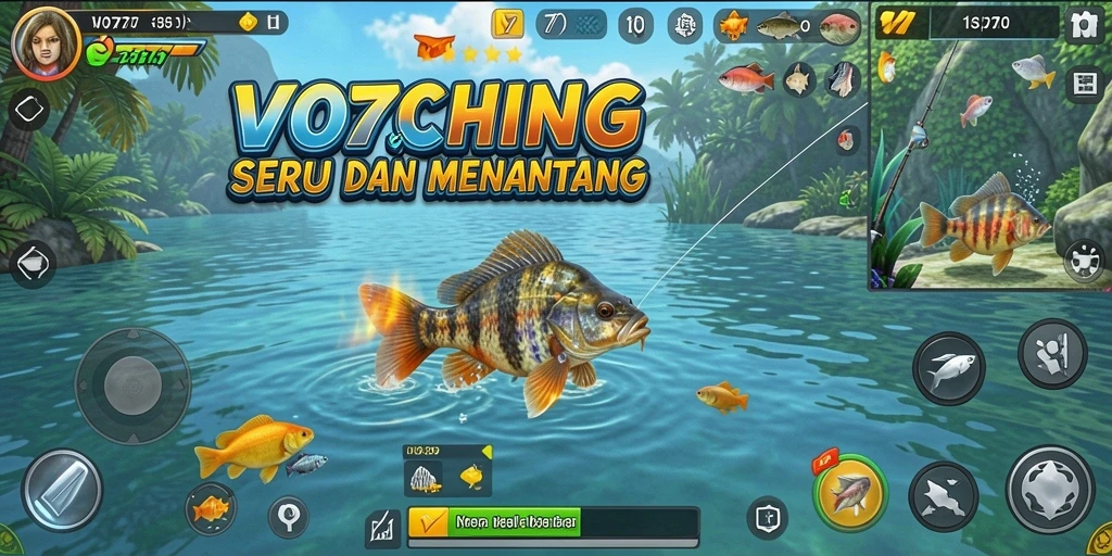 Screenshot VO777 menampilkan pemain memancing di lokasi yang indah.