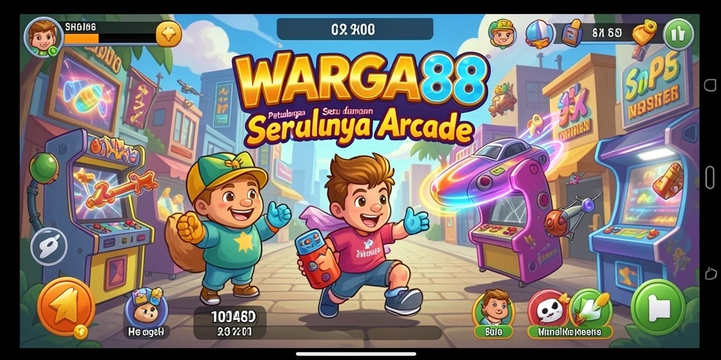 Screenshot utama WARGA88 menampilkan aksi gameplay arcade yang mendebarkan.